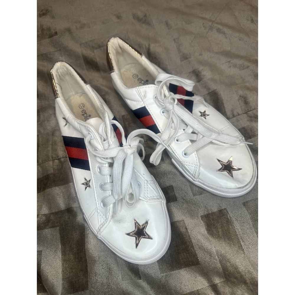 Epic Step Shoes Womens Size 11 White Star‎ Stripe Low Athletic Sneaker ESSW216
